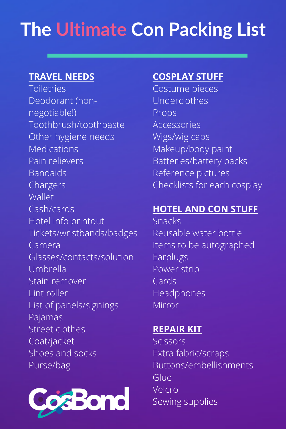 Cosplay Survival Guide The Ultimate Con Packing List CosBond 